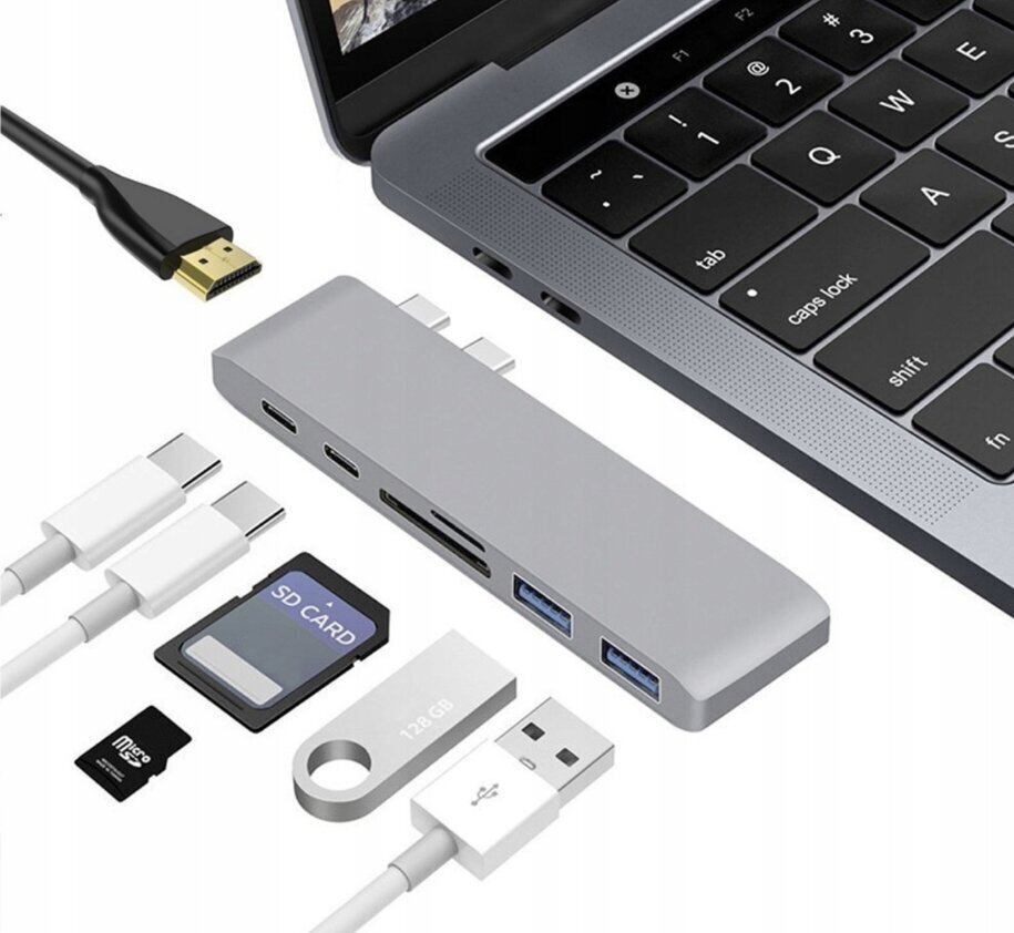 Adapteris CO2 datoram, HUB 7in1 Apple, MacBook Pro / Air Retina, kosmosa pelēks cena un informācija | Adapteri un USB centrmezgli | 220.lv