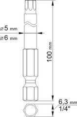 Yato Końcówki wkrętakowe Torx security T15x100mm T27x100mm 1/4 2szt. YT-0491 cena un informācija | Rokas instrumenti | 220.lv