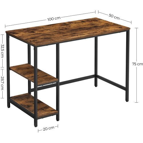 Vasagle LWD046B01 galds ar 2 plauktiem, brūns cena un informācija | Datorgaldi, rakstāmgaldi, biroja galdi | 220.lv
