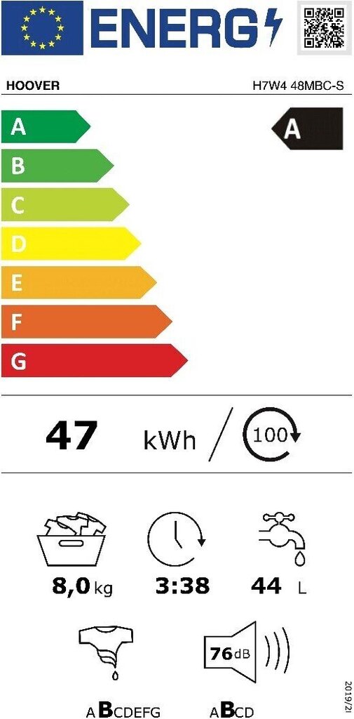 Hoover H7W4 48MBC-S cena un informācija | Veļas mašīnas | 220.lv