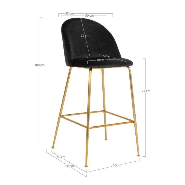 2-vu krēslu komplekts House Nordic Lausanne, melns/zeltains cena un informācija | Virtuves un ēdamistabas krēsli | 220.lv