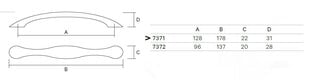 Rokturis 7371-038, 128mm, niķelēts, skrāpēts, 4 gab. cena un informācija | Mēbeļu rokturi | 220.lv