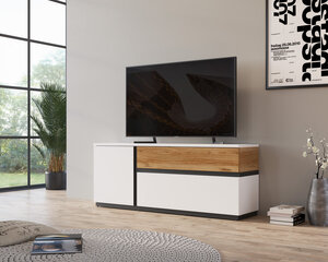 TV statīvs DUKE F01 RTV, Alpine white / Catania ozols / matēts melns цена и информация | Тумбы под телевизор | 220.lv