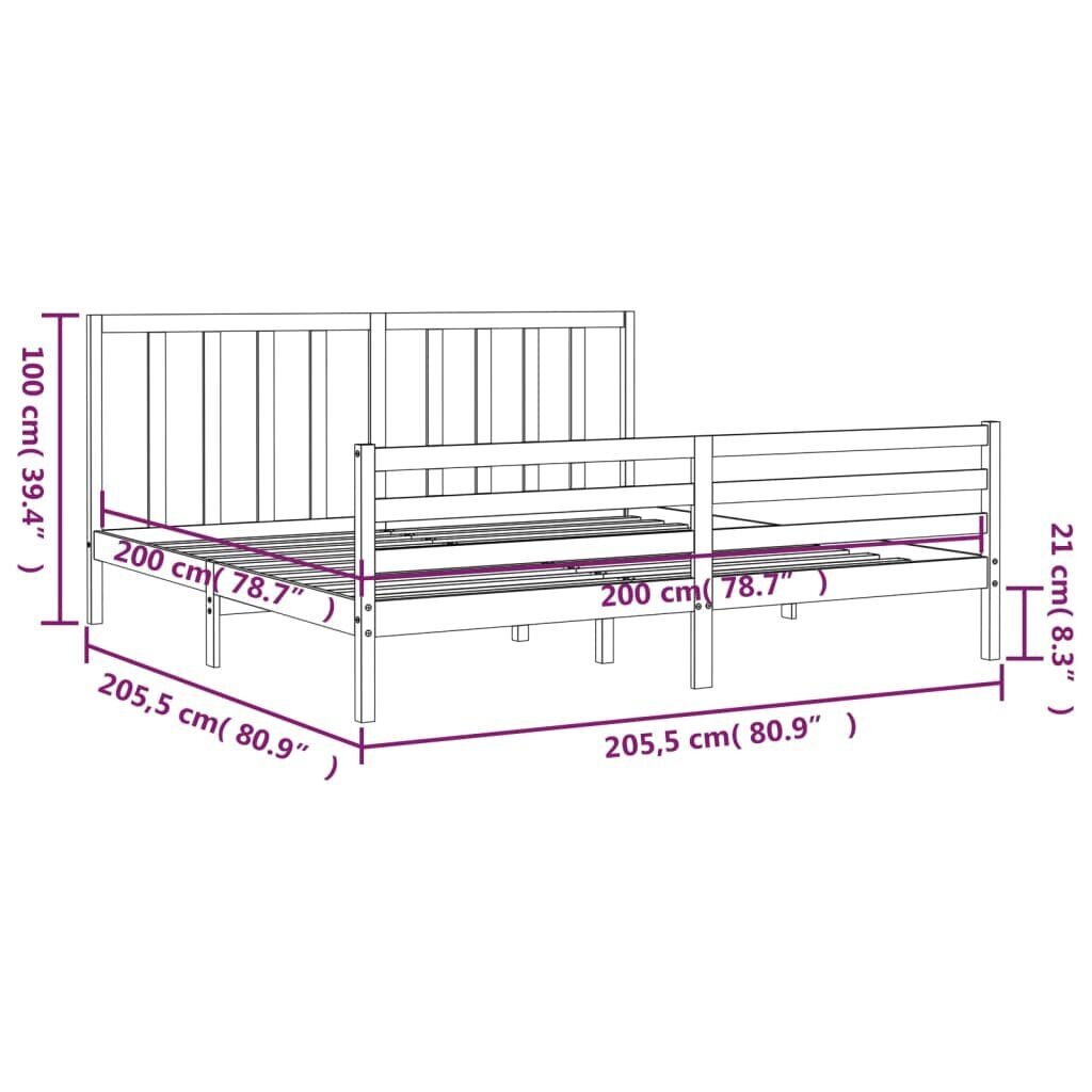 vidaXL gultas rāmis ar galvgali, 200x200 cm, masīvkoks cena un informācija | Gultas | 220.lv