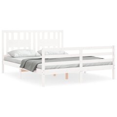 vidaXL gultas rāmis ar galvgali, King size izmērs, masīvkoks, balts cena un informācija | Gultas | 220.lv