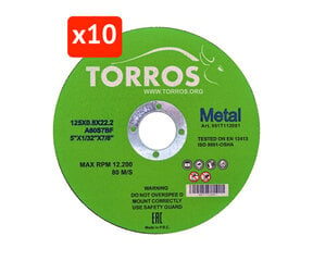 Круг отрезной для стали TORROS 125*0,8*22,2 (10 шт.) цена и информация | Шлифовальные станки | 220.lv