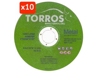 Griešanas disks metālam TORROS 125*1,2*22,2 (10 gab.) цена и информация | Шлифовальные машины | 220.lv