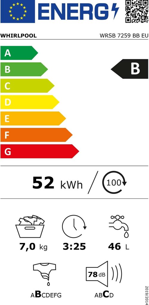Whirlpool WRSB 7259 BB EU cena un informācija | Veļas mašīnas | 220.lv