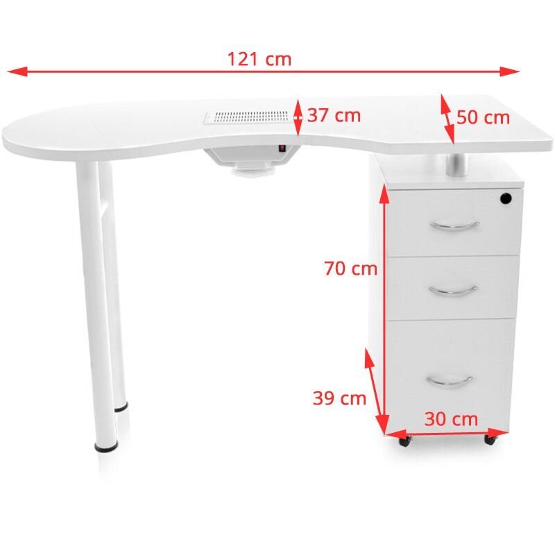 Profesionāls manikīra galds ar putekļu savācēju MOD 2042, balts cena un informācija | Mēbeles skaistumkopšanas saloniem | 220.lv