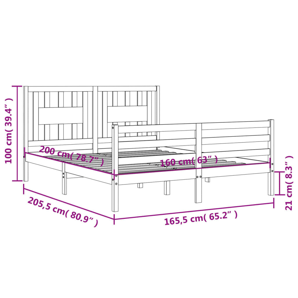 vidaXL gultas rāmis ar galvgali, 160x200 cm, masīvkoks, balts cena un informācija | Gultas | 220.lv