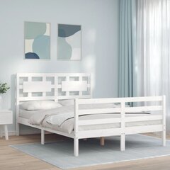 vidaXL gultas rāmis ar galvgali, 4FT, divvietīgs, masīvkoks, balts цена и информация | Кровати | 220.lv