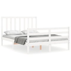 vidaXL gultas rāmis ar galvgali, balts, 4FT6, divvietīgs, masīvkoks cena un informācija | Gultas | 220.lv