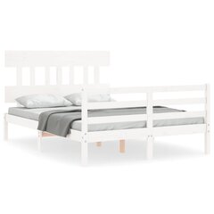 vidaXL gultas rāmis ar galvgali, balts, 4FT6, divvietīgs, masīvkoks cena un informācija | Gultas | 220.lv
