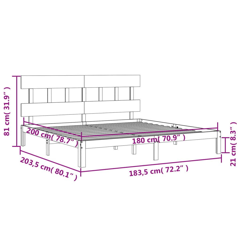 vidaXL gultas rāmis ar galvgali, 6FT, Super King size, masīvkoks цена и информация | Gultas | 220.lv