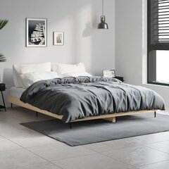 vidaXL gultas rāmis, ozolkoka krāsā, 135x190 cm, inženierijas koks cena un informācija | Gultas | 220.lv