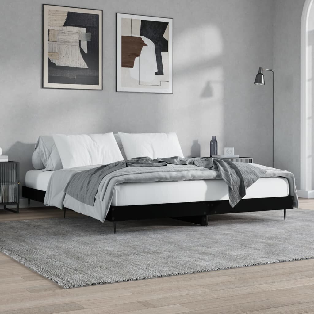 vidaXL gultas rāmis, 200x200 cm, inženierijas koks, melns cena un informācija | Gultas | 220.lv