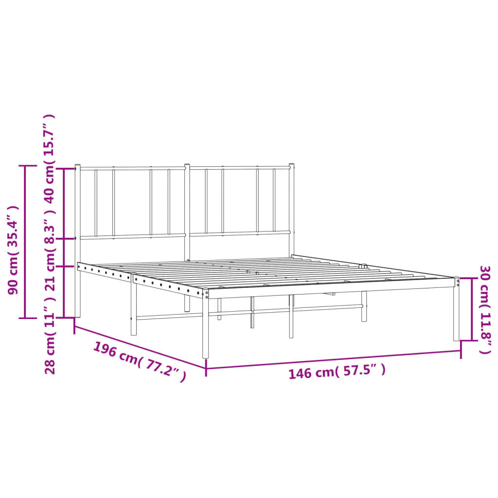 vidaXL gultas rāmis ar galvgali, balts metāls, 140x190 cm cena un informācija | Gultas | 220.lv