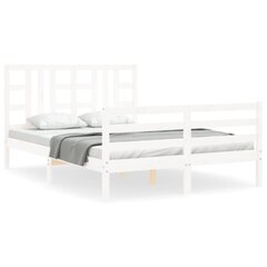 vidaXL gultas rāmis ar galvgali, balts, 140x190 cm, masīvkoks cena un informācija | Gultas | 220.lv