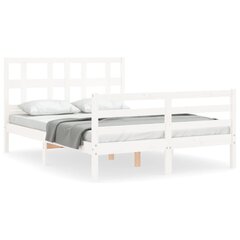vidaXL gultas rāmis ar galvgali, balts, 4FT6, divvietīgs, masīvkoks цена и информация | Кровати | 220.lv