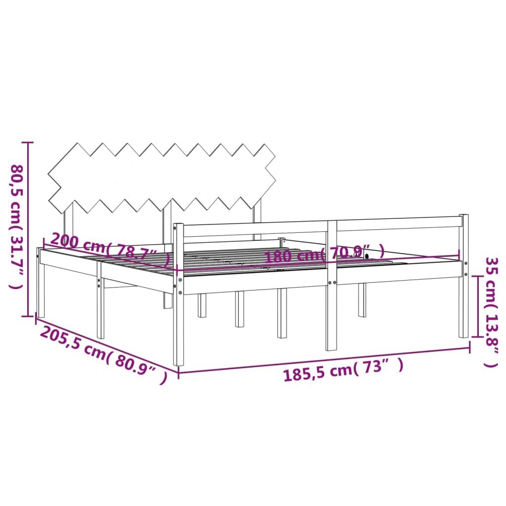 vidaXL gultas rāmis ar galvgali, 6FT, Super King size, masīvkoks cena un informācija | Gultas | 220.lv