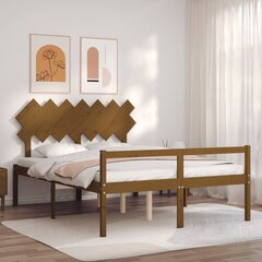 vidaXL gultas rāmis ar galvgali, 140x200 cm, masīvkoks, medus brūns cena un informācija | Gultas | 220.lv