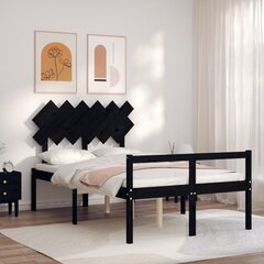 vidaXL gultas rāmis ar galvgali, 4FT6, divvietīgs, masīvkoks, melns цена и информация | Кровати | 220.lv