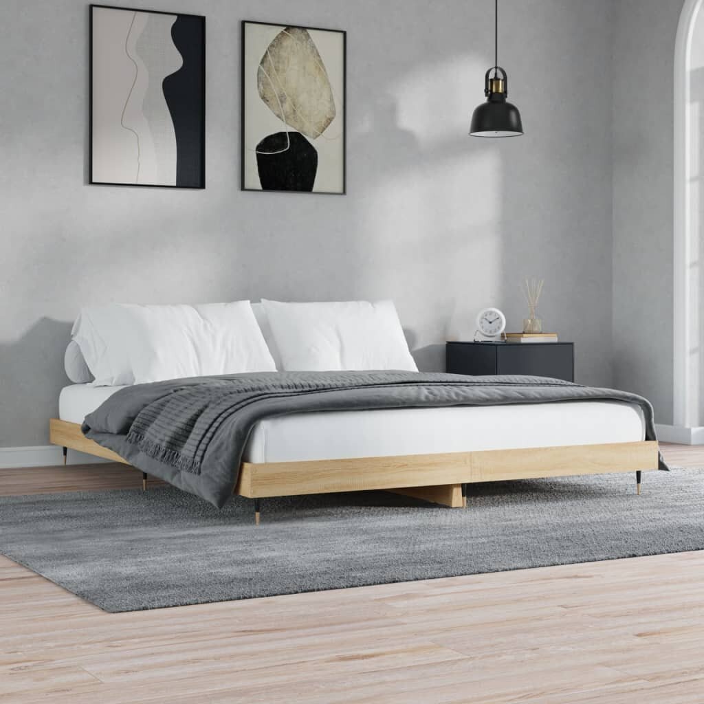 vidaXL gultas rāmis, ozolkoka krāsā, 150x200 cm, inženierijas koks цена и информация | Gultas | 220.lv