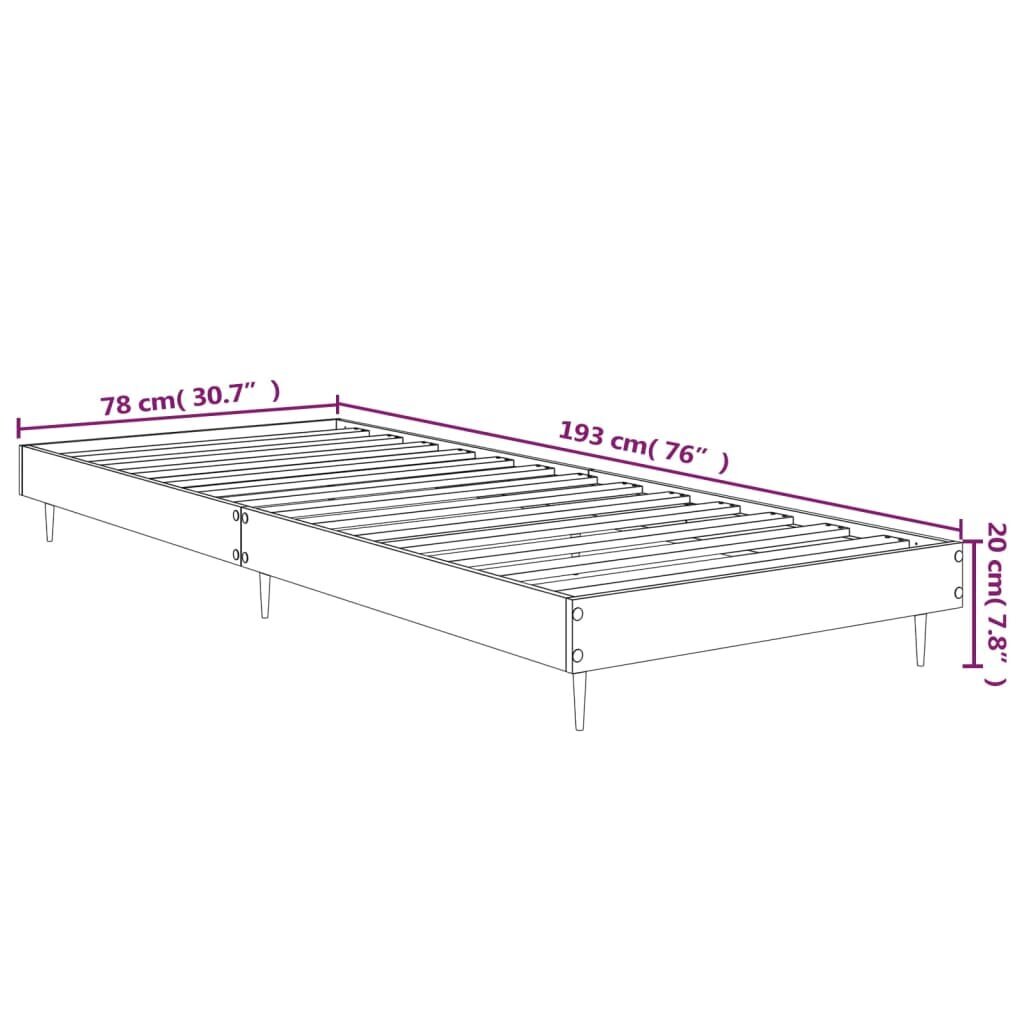 vidaXL gultas rāmis, balts, 75x190 cm, inženierijas koks cena un informācija | Gultas | 220.lv