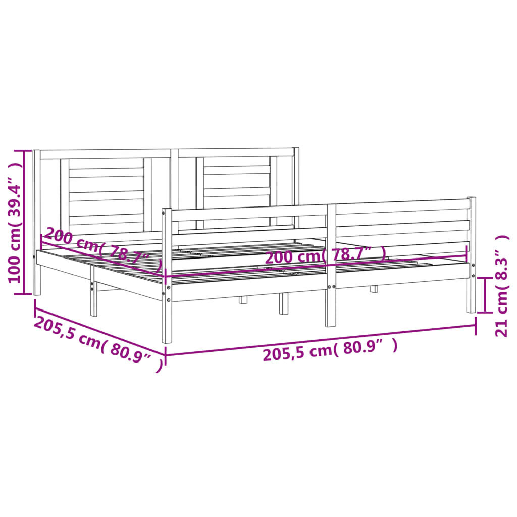 vidaXL gultas rāmis ar galvgali, 200x200 cm, masīvkoks, pelēks цена и информация | Gultas | 220.lv