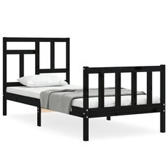 vidaXL gultas rāmis ar galvgali, melns, masīvkoks, 90x200 cm cena un informācija | Gultas | 220.lv