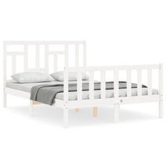 vidaXL gultas rāmis ar galvgali, balts, 140x190 cm, masīvkoks cena un informācija | Gultas | 220.lv
