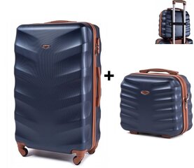 Маленький чемодан Wings BS402 S + дорожный кейс, синий цена и информация | Чемоданы, дорожные сумки | 220.lv