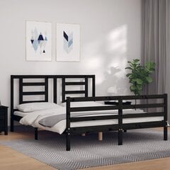 vidaXL gultas rāmis ar galvgali, 160x200 cm, masīvkoks, melns цена и информация | Кровати | 220.lv