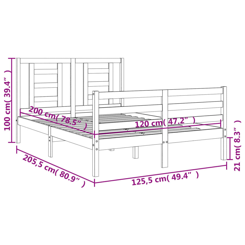 vidaXL gultas rāmis ar galvgali, 120x200 cm, masīvkoks, melns цена и информация | Gultas | 220.lv