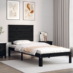 vidaXL gultas rāmis ar galvgali, 100x200 cm, masīvkoks, melns cena un informācija | Gultas | 220.lv