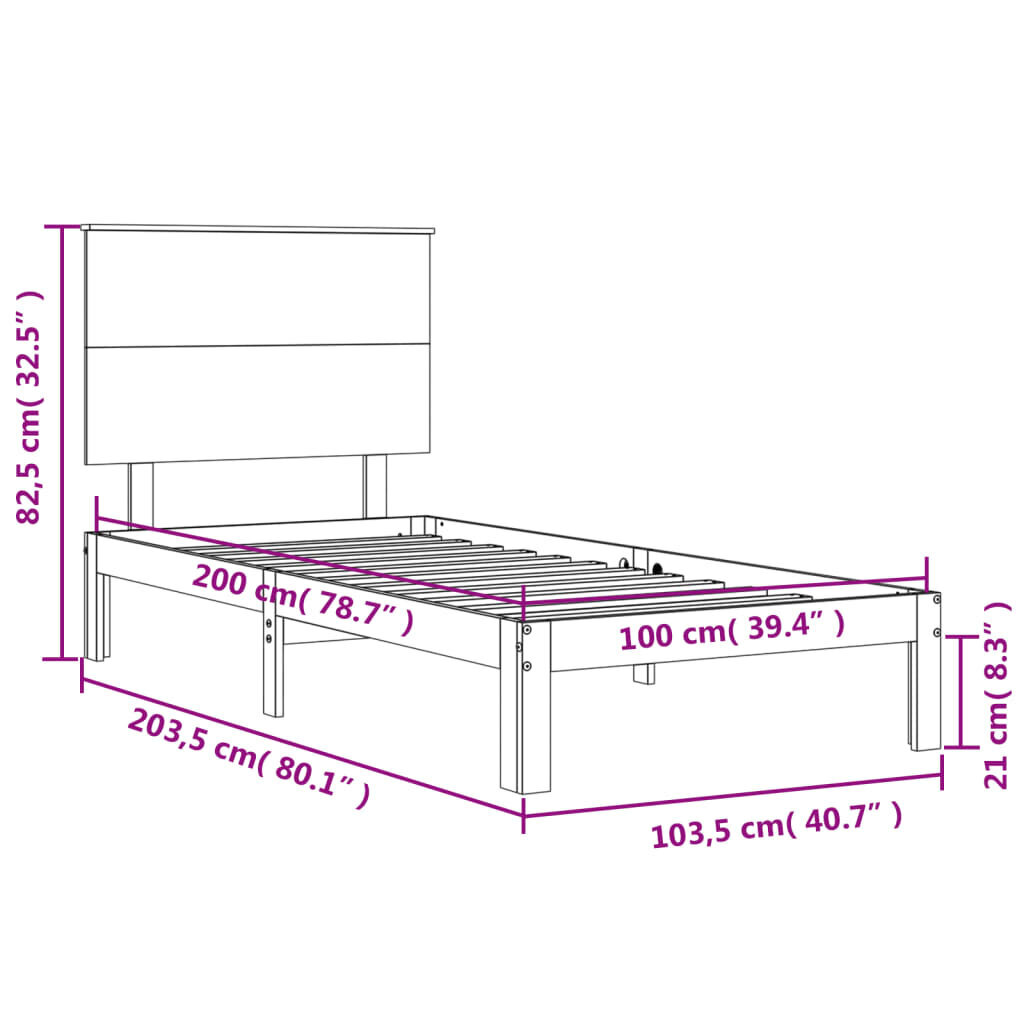 vidaXL gultas rāmis ar galvgali, 100x200 cm, masīvkoks, balts цена и информация | Gultas | 220.lv