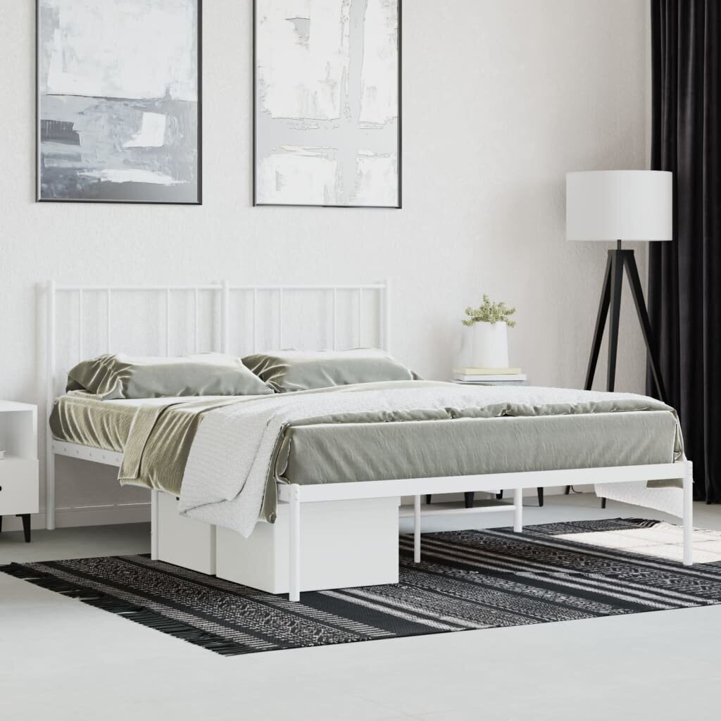 vidaXL gultas rāmis ar galvgali, balts metāls, 120x200 cm cena un informācija | Gultas | 220.lv