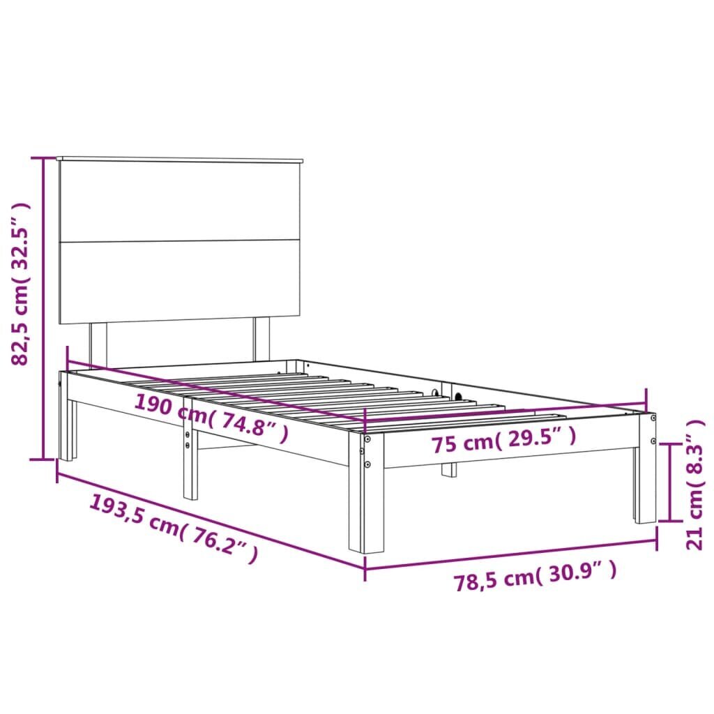 vidaXL gultas rāmis ar galvgali, 2FT6, vienvietīgs, masīvkoks, balts цена и информация | Gultas | 220.lv