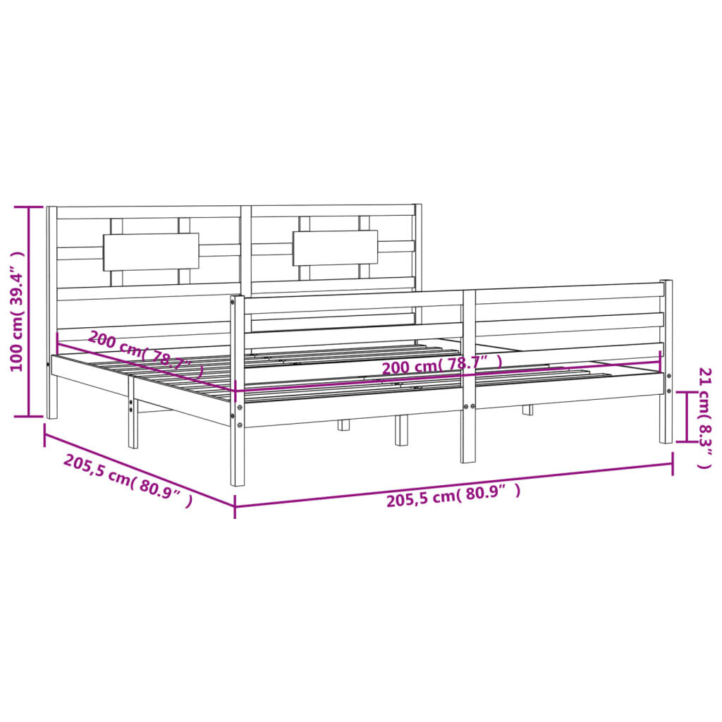 vidaXL gultas rāmis ar galvgali, 200x200 cm, masīvkoks, balts цена и информация | Gultas | 220.lv