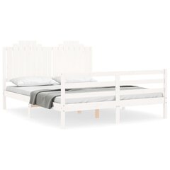vidaXL gultas rāmis ar galvgali, King size izmērs, masīvkoks, balts cena un informācija | Gultas | 220.lv