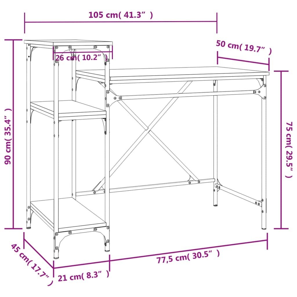 Rakstāmgalds ar plauktiem vidaXL, 105x50x90cm, brūns cena un informācija | Datorgaldi, rakstāmgaldi, biroja galdi | 220.lv