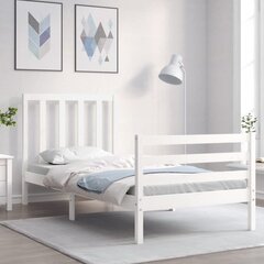 vidaXL gultas rāmis ar galvgali, balts, 3FT, vienvietīgs, masīvkoks цена и информация | Кровати | 220.lv