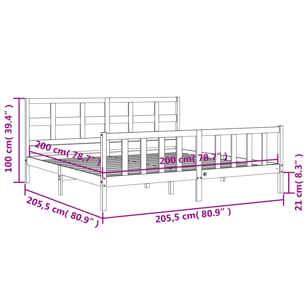 vidaXL gultas rāmis ar galvgali, 200x200 cm, masīvkoks, balts цена и информация | Gultas | 220.lv