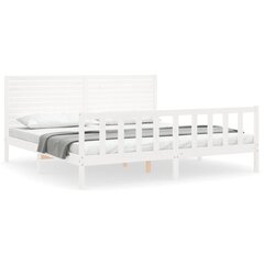 vidaXL gultas rāmis ar galvgali, 200x200 cm, masīvkoks, balts cena un informācija | Gultas | 220.lv