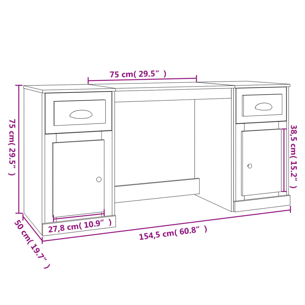 Rakstāmgalds ar skapīti vidaXL, 154,5x50x75 cm, brūns cena un informācija | Datorgaldi, rakstāmgaldi, biroja galdi | 220.lv