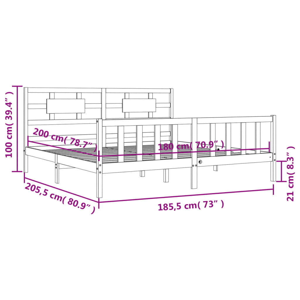 vidaXL gultas rāmis ar galvgali, 6FT, King Size, masīvkoks цена и информация | Gultas | 220.lv