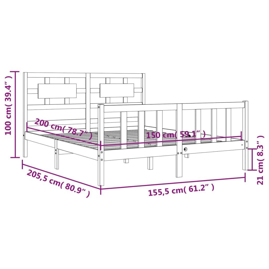 vidaXL gultas rāmis ar galvgali, 5FT, King size izmērs, masīvkoks cena un informācija | Gultas | 220.lv