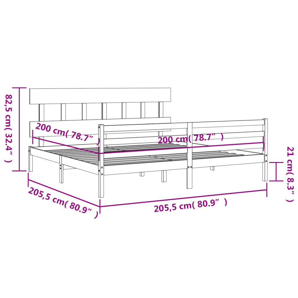 vidaXL gultas rāmis ar galvgali, medus brūns, 200x200 cm, masīvkoks cena un informācija | Gultas | 220.lv