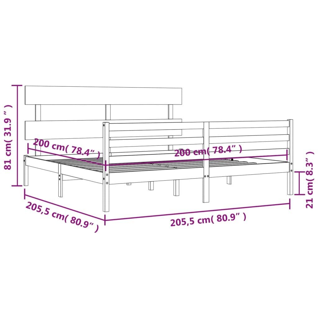 vidaXL gultas rāmis ar galvgali, 200x200 cm, masīvkoks, balts cena un informācija | Gultas | 220.lv