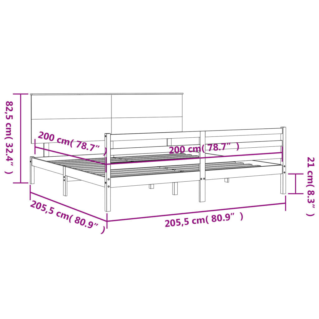 vidaXL gultas rāmis ar galvgali, melns, 200x200 cm, masīvkoks цена и информация | Gultas | 220.lv